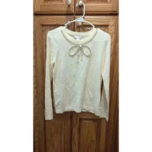 Women's cream sweater w/ pretty beaded bow detail by Charter Club Petite size PM
